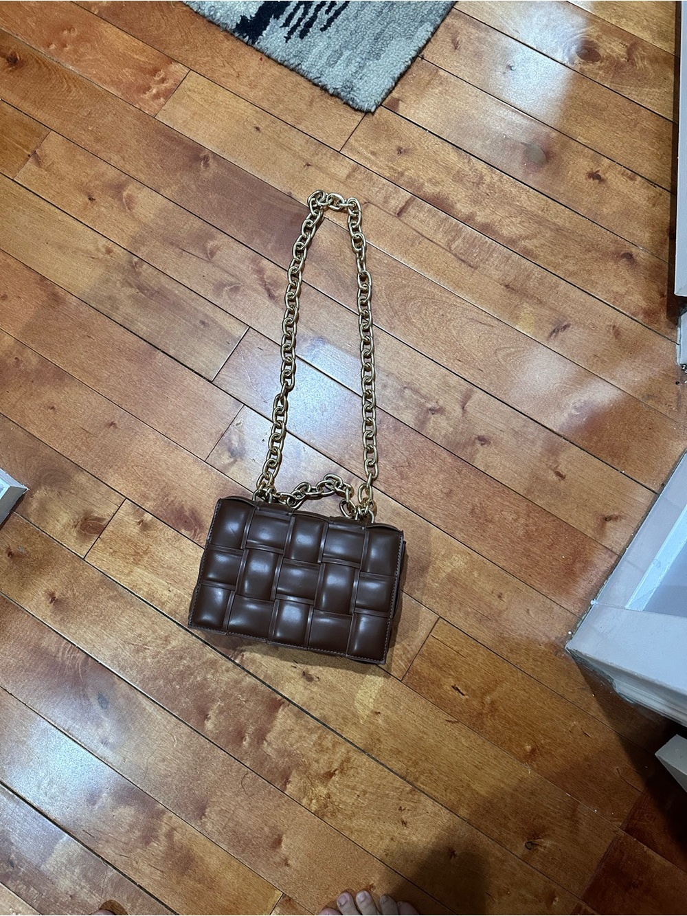Quilted Square Crossbody Bag with Gold Chain - Brown